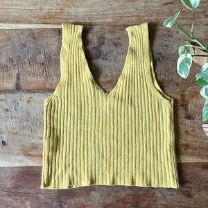 Yellow Ribbed Knit Women's Top made in Italy